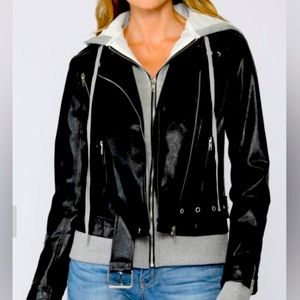 Fate Faux Leather Jacket with Knit Hoodie
